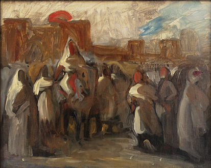 The sultan of Morocco Moulay Abd-er-Rahman receiving Count Mornay.. Eugène Delacroix. Esquisse pour le tableau présenté au salon de 1845 et conservé au Musée des Augustins de Toulouse.