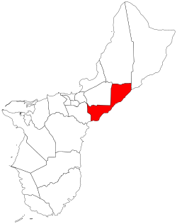 Location of Mangilao within the Territory of Guam.