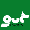 Logo des gewerkschaftlichen Touristikunternehmens gut Reisen. Schriftzug klein geschrieben und weiß, grüner Hintergrund