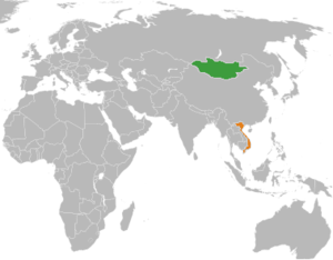 Mapa indicando localização da Mongólia e do Vietnã.