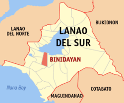 Map of Lanao del Sur with Binidayan highlighted