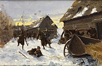 Richard Knötel: War in a Snowy Village