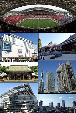 From top left: Saitama Stadium 2002, Urawa Parco [ja], Gyokuzouin [ja], Hikawa Shrine, Saitama New Urban Center, Saitama Super Arena, Musashi-Urawa Station