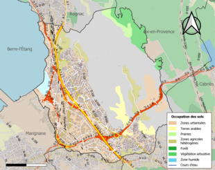 Carte en couleurs présentant l'occupation des sols.