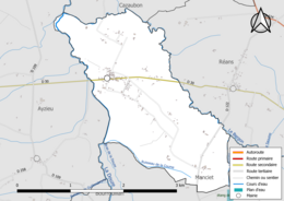 Carte en couleur présentant le réseau hydrographique de la commune