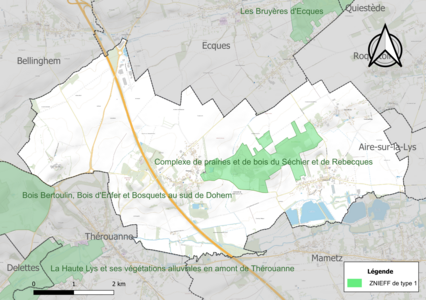 Carte de la ZNIEFF de type 1 sur la commune.