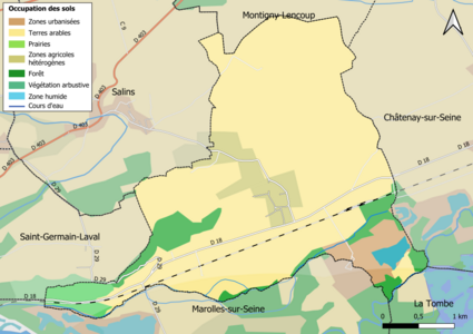 Carte des infrastructures et de l'occupation des sols en 2018 (CLC) de la commune.