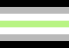 Agender pride flag, made up of horizontal stripes of, from top to bottom, black, gray, white, green, white, gray, and black.