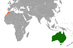 Map indicating locations of Australia and Morocco