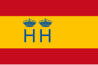 Flag of the Spanish Customs Service with the double crowned H, symbol of the Spanish Royal Treasury