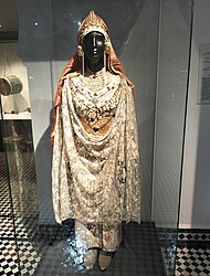 The Chedda of Tetouan is a traditional Moroccan costume composed of jewelry and a caftan known locally as "El Bahja", exhibited at the Bab al Oqla Museum