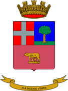 The coat of arms of the Combat Engineer School of the Italian Army.