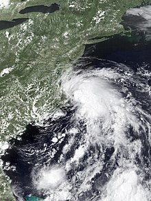 An image of Tropical Storm Fay shortly after being named off the coast of Virginia and North Carolina.