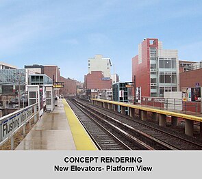 Rendering for planned elevator at Flushing station (platform view)