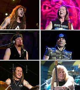 Iron Maiden на выступлении в Коста-Рике 1 июля 2008 года: Стив Харрис, Дэйв Мюррей, Эдриан Смит, Брюс Дикинсон, Нико МакБрэйн, Яник Герс