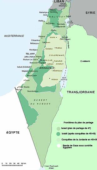 Carta d'Israele, indicante l'evoluzione territoriale dal 1947 al 1949