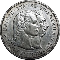 Photo of Lafayette dollar, obverse, showing Lafayette and George Washington