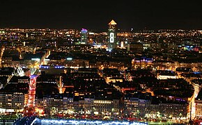 Overview on Lyon during Fête des Lumières.