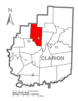 Map of Clarion County, Pennsylvania highlighting Elk Township