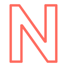 A red outline of the capital letter N