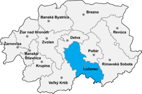 Poziția localității Districtul Lučenec