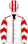 White, red seams, chevrons on sleeves, red and white striped cap