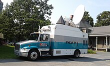 Satellite remote truck at Fairbanks Museum in Saint Johnsbury, Vermont for solar eclipse August 21, 2017.