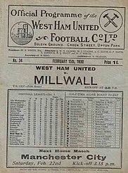 Programme from a Fifth round FA Cup game between the teams on 15 February 1930