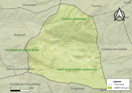 Carte des ZNIEFF de type 2 sur la commune.