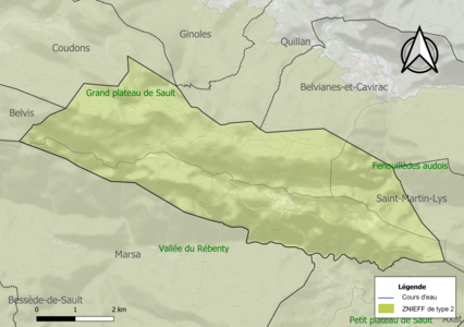 Carte des ZNIEFF de type 2 sur la commune.