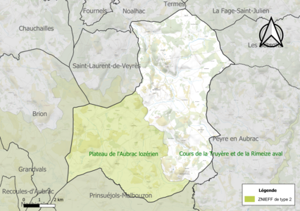 Carte de la ZNIEFF de type 2 sur la commune.