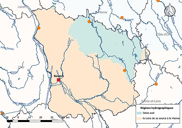 La Nièvre est découpée en deux régions hydrographiques.