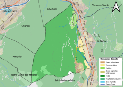 Carte en couleurs présentant l'occupation des sols.