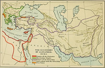 Carte du monde hellénistique en 281 av. J.-C.