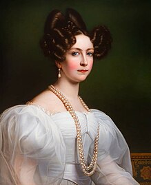 Empress Amélie of Brazil wearing her two-strand pearl necklaces and earrings set, 1829