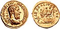 Aureus of Macrinus, with the emperor and his son sitting on curule chairs on the reverse