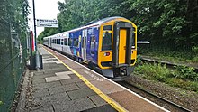 A Northern class 158 stopping at Burscough Junction with a service from Ormskirk to Preston.