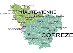 La province du Limousin dans ses limites du XVIIIe siècle et les communes et départements actuels