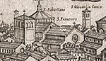 Détail d'une gravure montrant l'église Saint-François-Majeur en 1640.