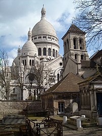 The cemetery and church, looking up the Basilica of Sacré Coeur