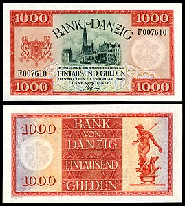 One-thousand Danzig gulden, by the Free City of Danzig
