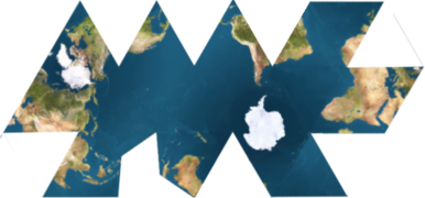 This icosahedral net shows connected oceans surrounding Antarctica.
