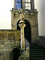 Görlitz, Altes Rathaus, ornamentierte Sandsteinsäule mit dem Standbild der Justitia (1591)