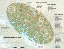 Map showing the location of a zone with related volcanoes.