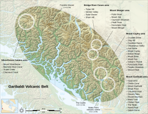 Map showing the location of a zone with related volcanoes