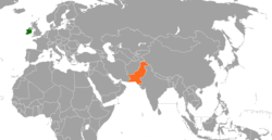 Map indicating locations of Ireland and Pakistan