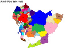 Aichi Prefecture City, Town and Village Color-coded Map