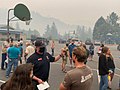 A firefighter participates in a community meeting in Hayfork on August 5, 2021.