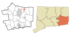 Jewett City's location within New London County and Connecticut