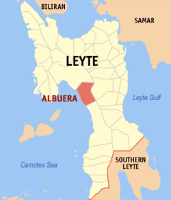 Mapa han Leyte nga nagpapakita kon hain nahimutang an Bungto han Albuera.